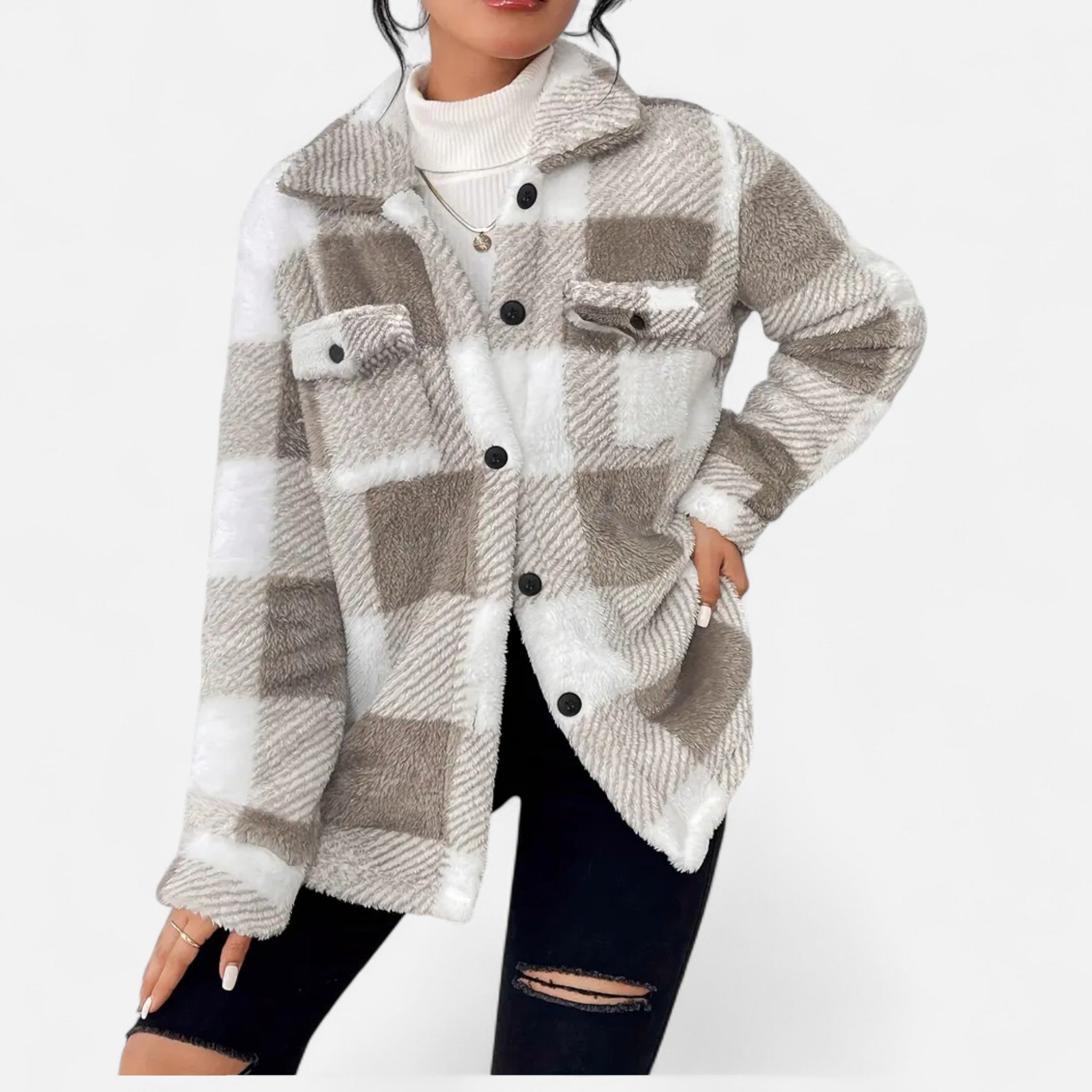 Jacket Women's oversized fit with checked pattern and pockets | M&B - 4 - Modern britwear