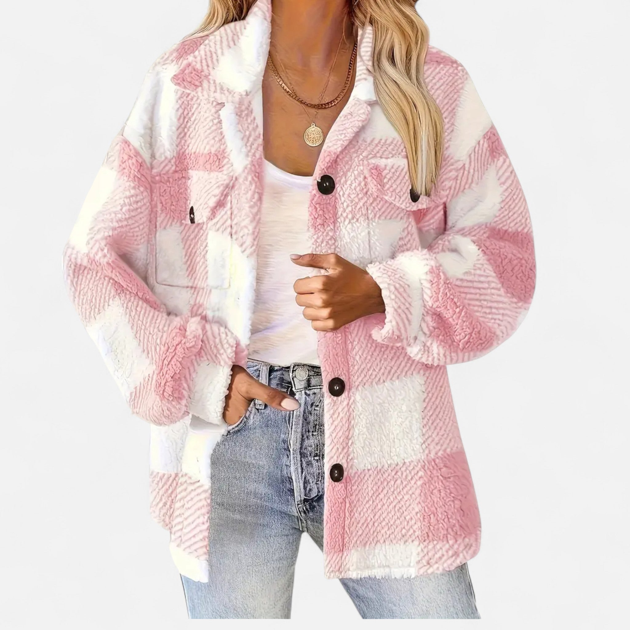 Jacket Women's oversized fit with checked pattern and pockets | M&B - 6 - Modern britwear