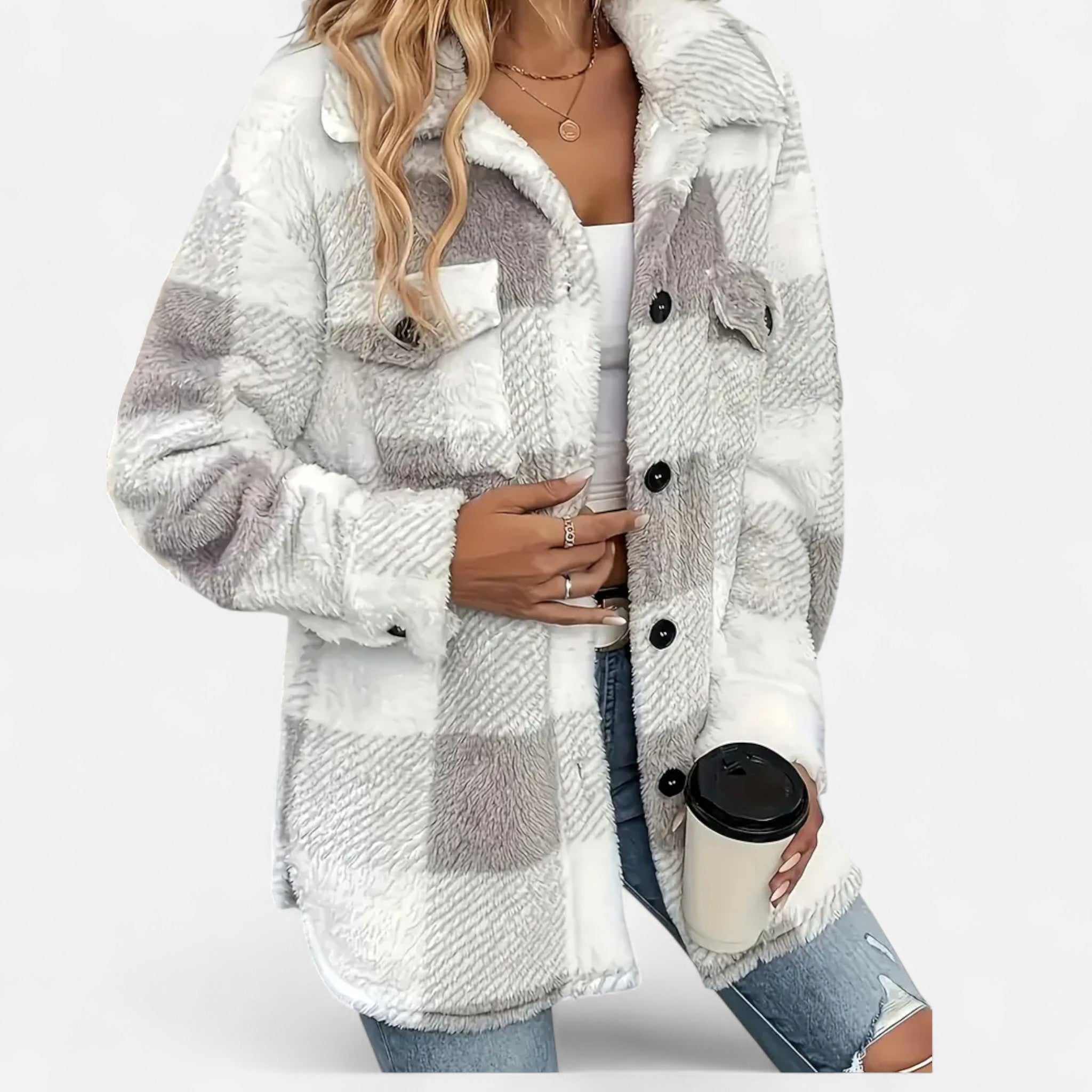 Jacket Women's oversized fit with checked pattern and pockets | M&B - 9 - Modern britwear