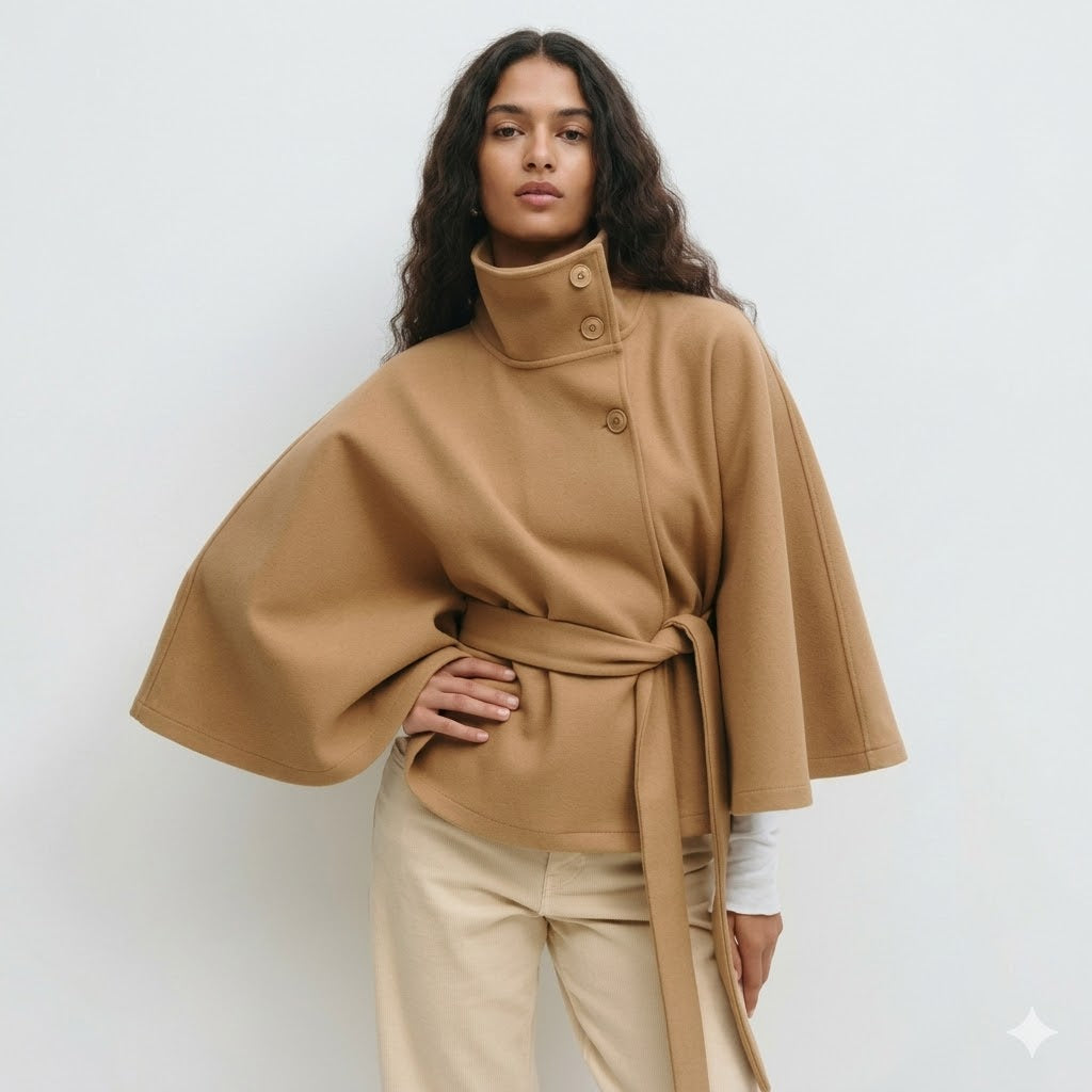 Women's Cape Coat with Belt and High Collar | M&B - 2 - Modern britwear