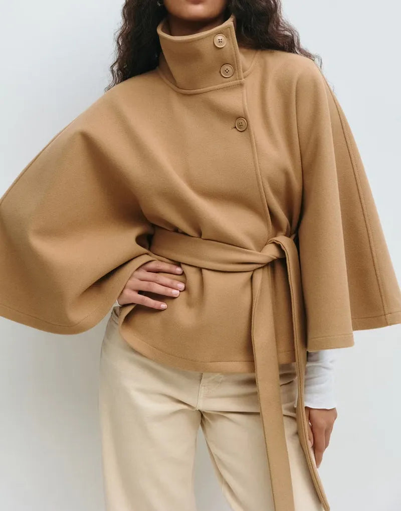Women's Cape Coat with Belt and High Collar | M&B - 3 - Modern britwear