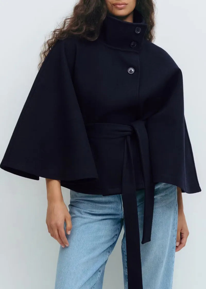 Women's Cape Coat with Belt and High Collar | M&B - 5 - Modern britwear
