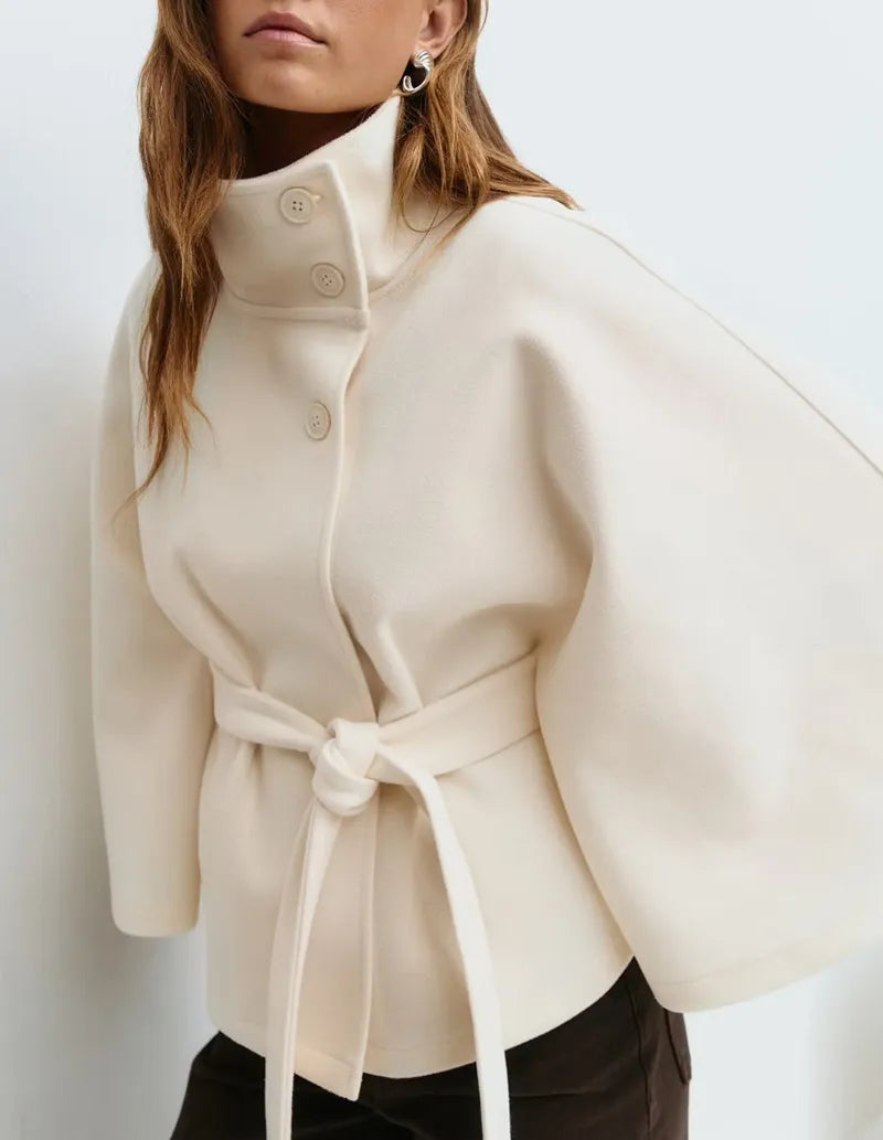 Women's Cape Coat with Belt and High Collar | M&B - 6 - Modern britwear