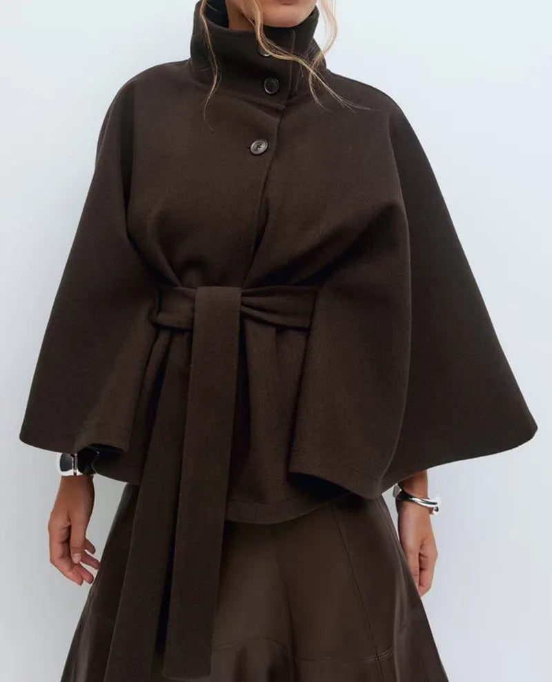 Women's Cape Coat with Belt and High Collar | M&B - 7 - Modern britwear
