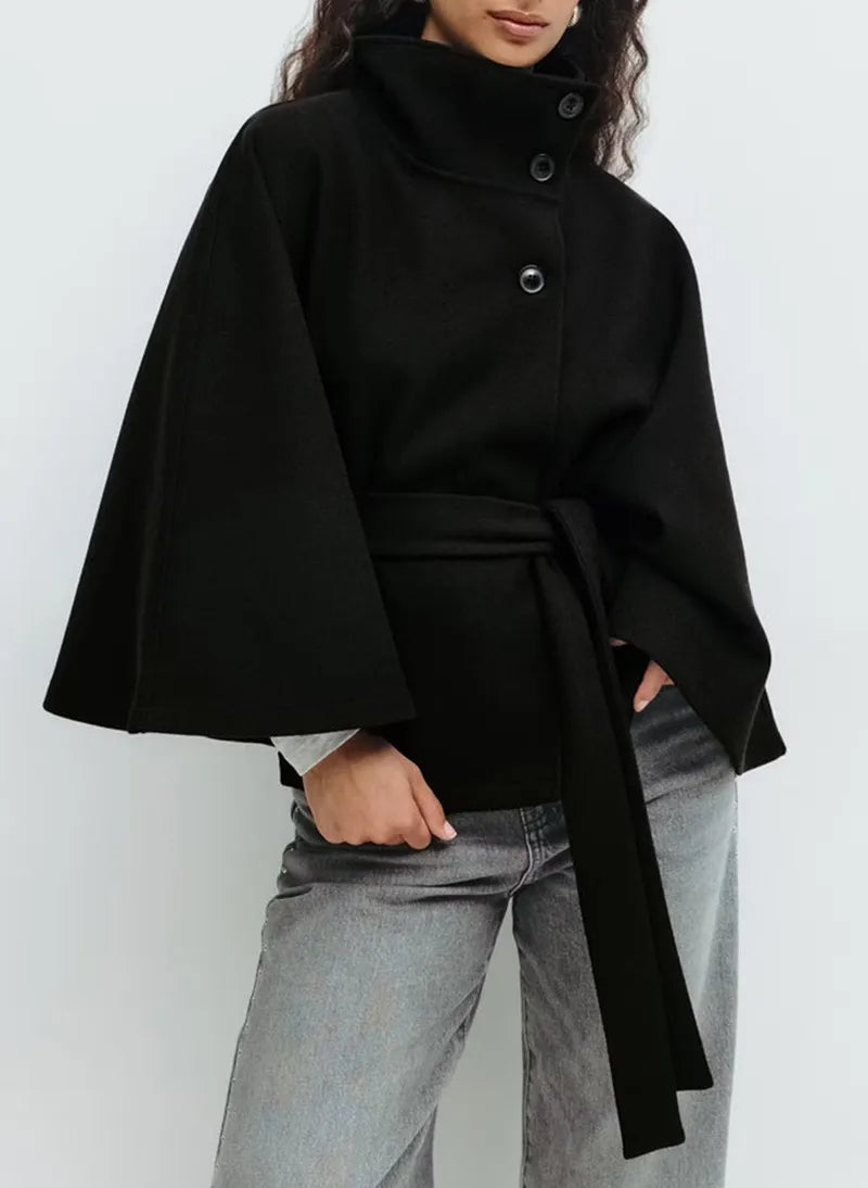 Women's Cape Coat with Belt and High Collar | M&B - 8 - Modern britwear