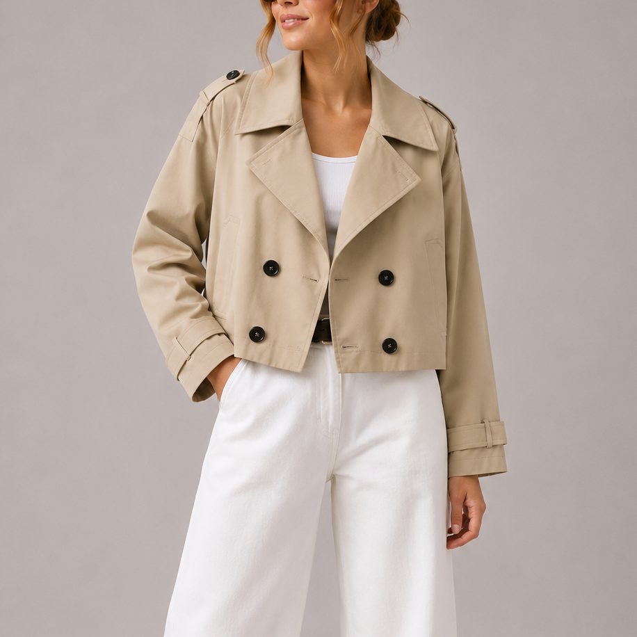 Stylish Short Trench Coat for Women - J&B | L&S - 3 - London-stylehouse.com