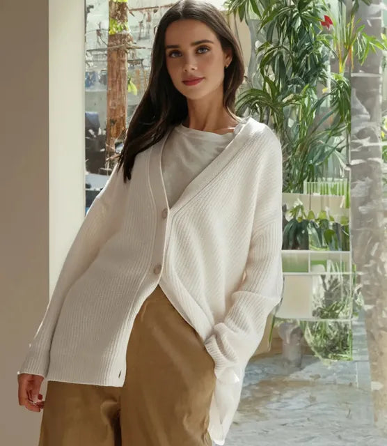 Women's oversized cardigan with V-neck and button detail | M&B - 10 - Modern britwear