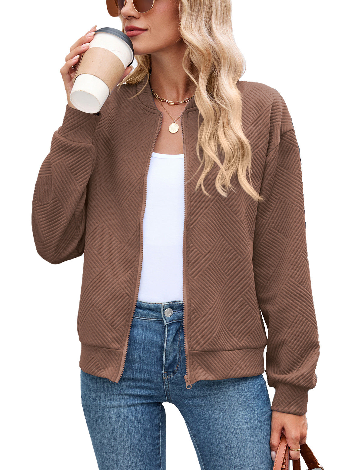 Damen Bomberjacke mit strukturiertem Design und Reißverschluss | A&Z - 1 - Atelier-Zofia