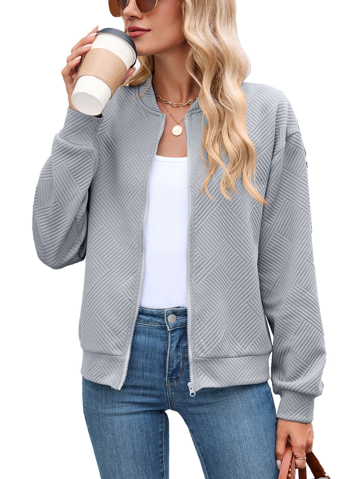 Damen Bomberjacke mit strukturiertem Design und Reißverschluss | A&Z - 4 - Atelier-Zofia