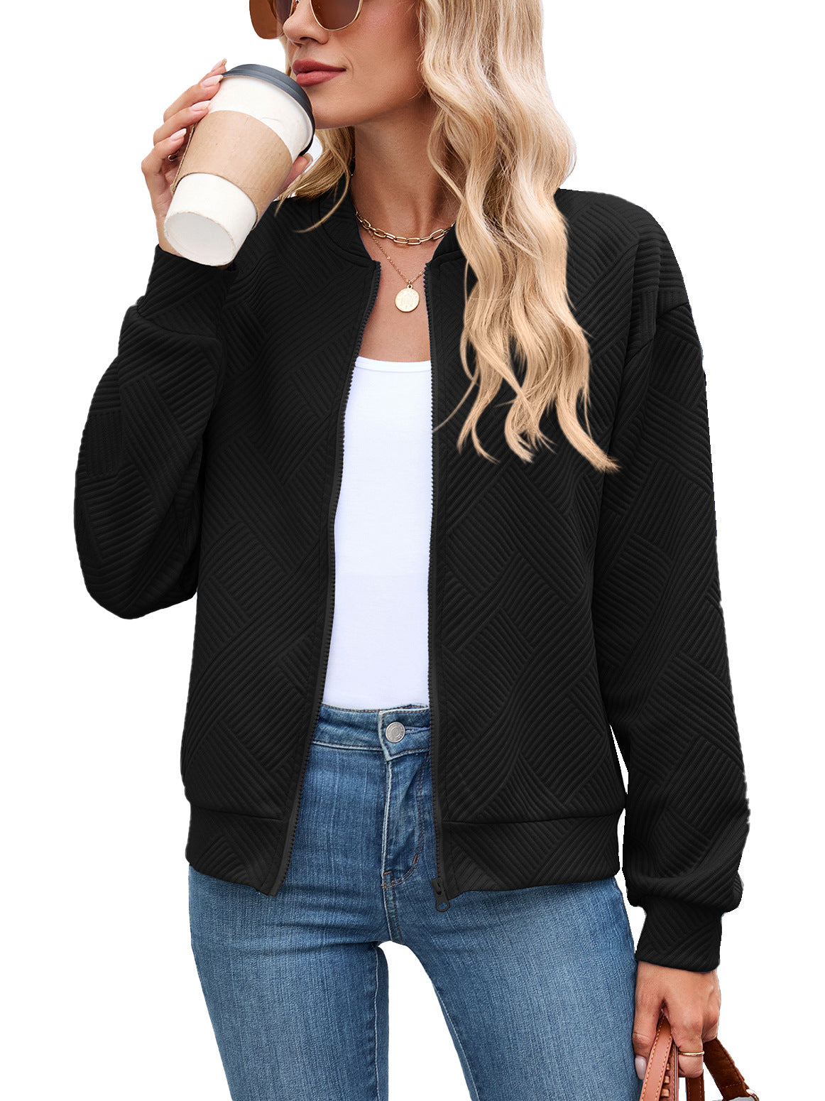 Damen Bomberjacke mit strukturiertem Design und Reißverschluss | A&Z - 12 - Atelier-Zofia