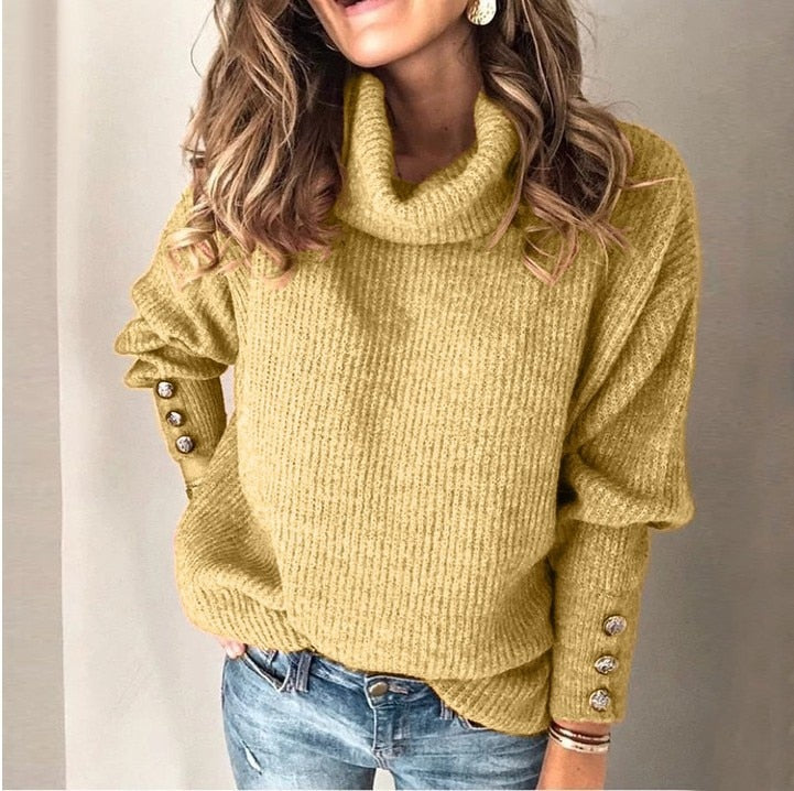 Pullover Damen mit hohem Kragen und modischen Knopfdetails | A&Z - 6 - Atelier-Zofia