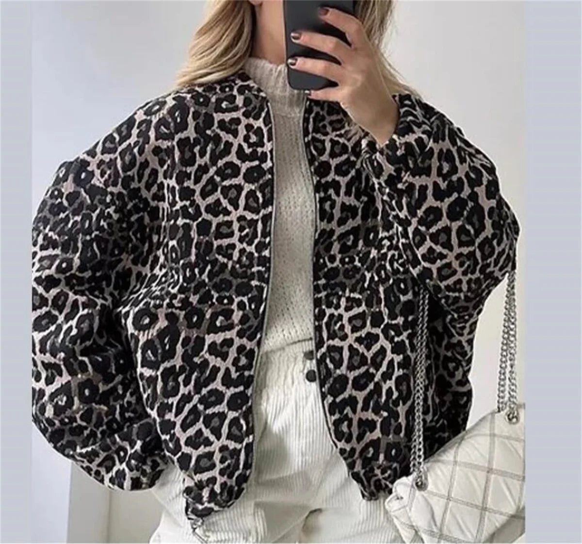 J&B Women’s Leopard Print Bomber Jacket - Relaxed Fit Design | L&S - 1 - London-stylehouse.com
