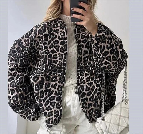 J&B Women’s Leopard Print Bomber Jacket - Relaxed Fit Design | L&S - 1 - London-stylehouse.com