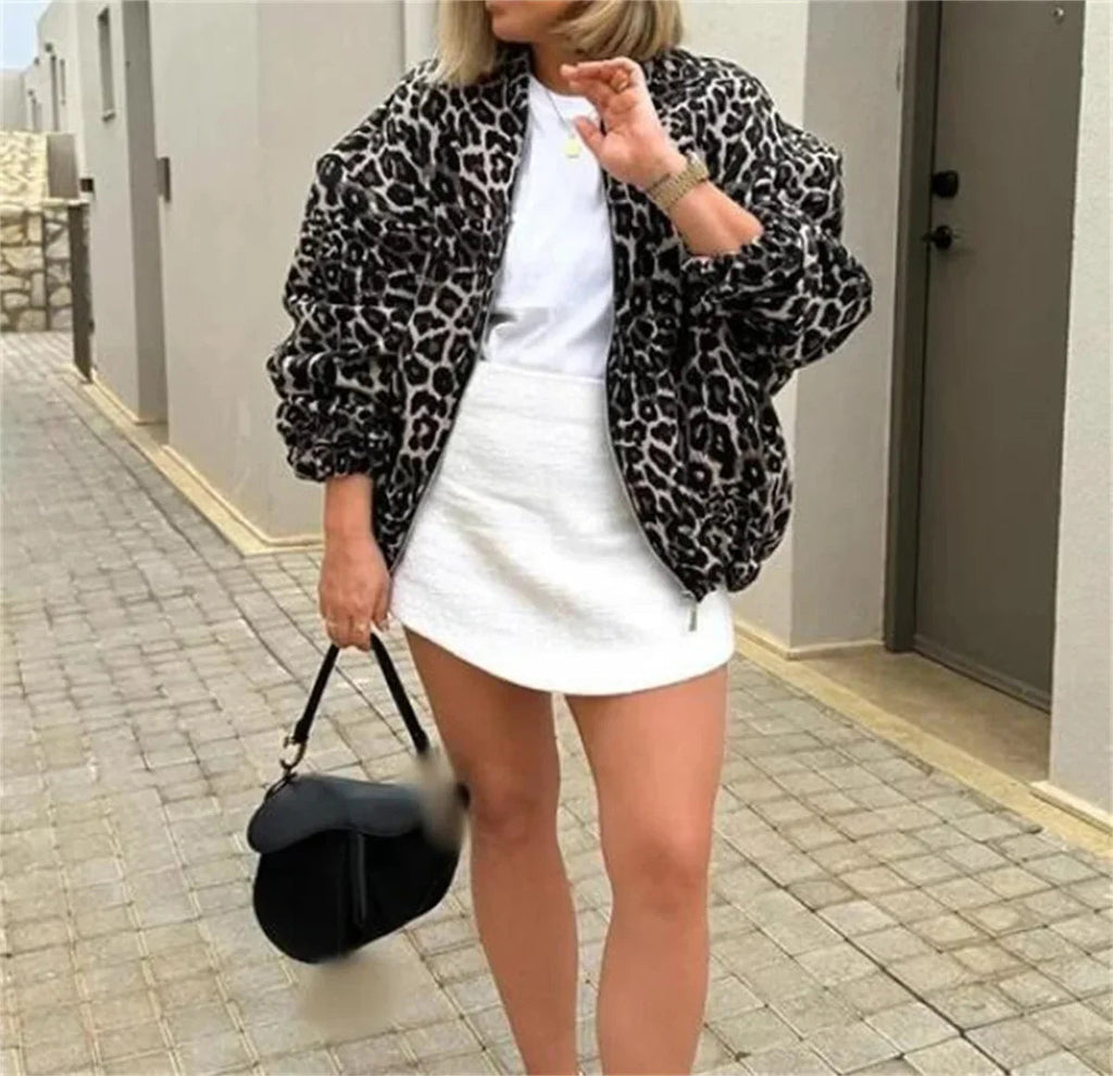 J&B Women’s Leopard Print Bomber Jacket - Relaxed Fit Design | L&S - 2 - London-stylehouse.com