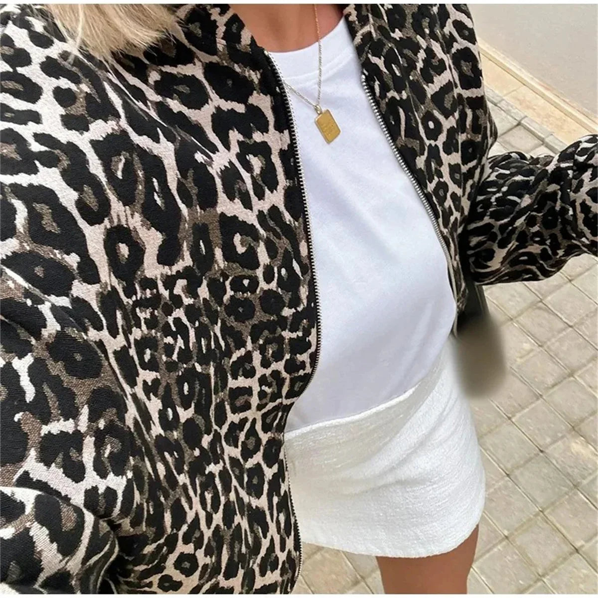 J&B Women’s Leopard Print Bomber Jacket - Relaxed Fit Design | L&S - 3 - London-stylehouse.com