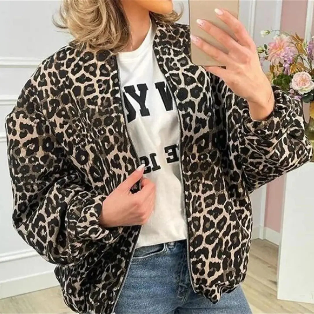 J&B Women’s Leopard Print Bomber Jacket - Relaxed Fit Design | L&S - 5 - London-stylehouse.com