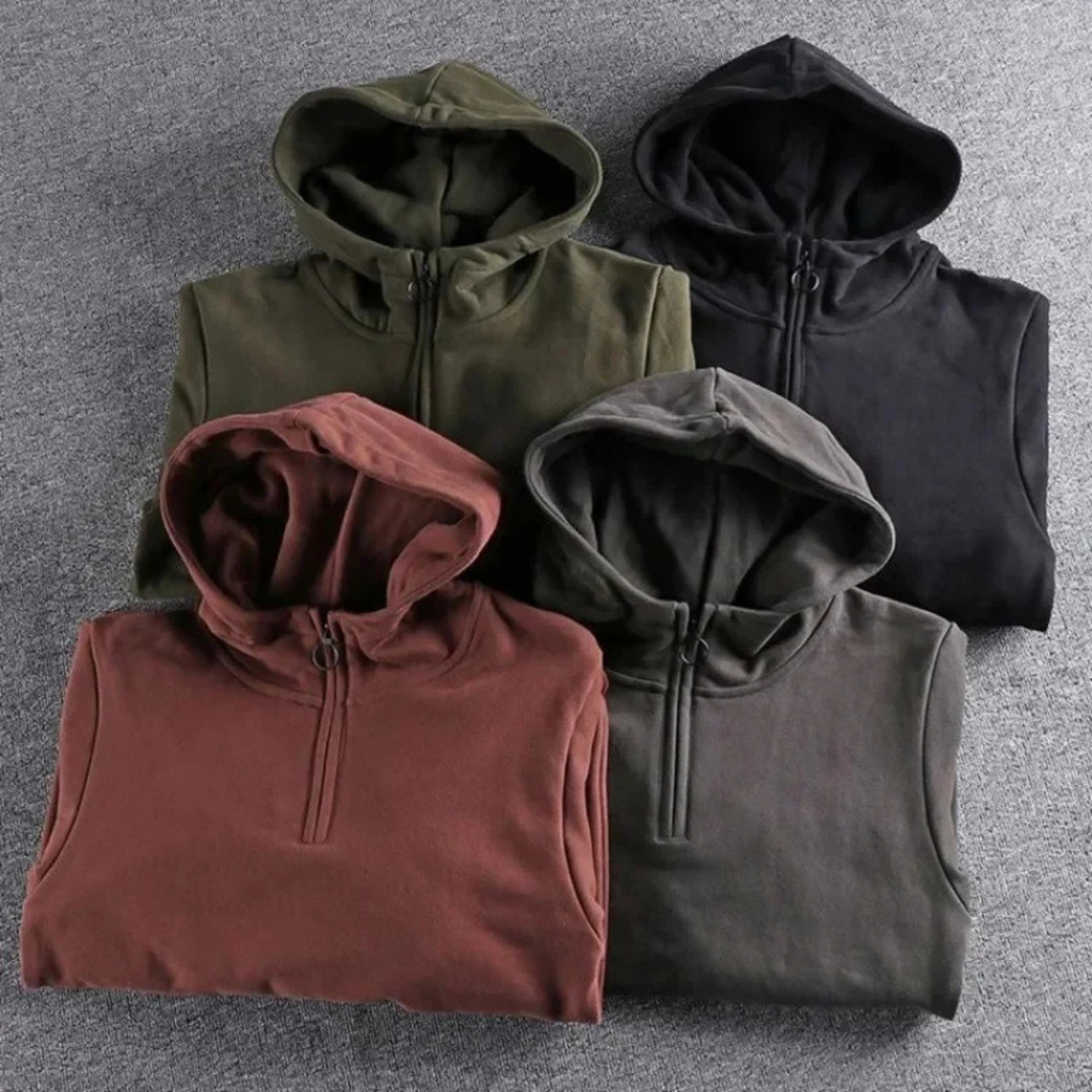 Herren Kapuzenpullover mit halbem Reißverschluss und lockerer Passform | A&Z - 5 - Atelier-Zofia