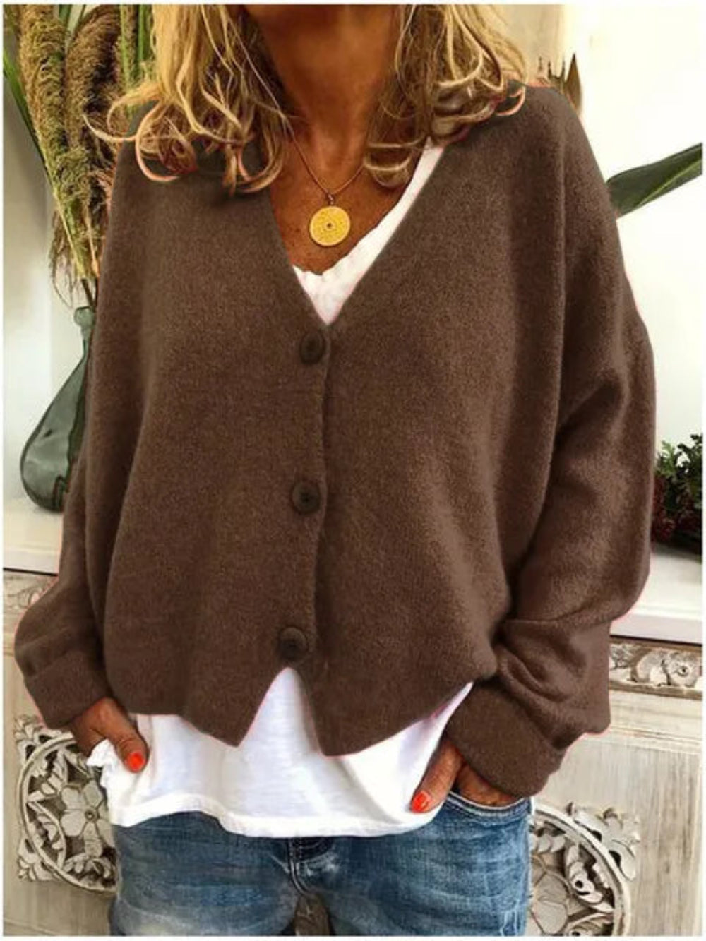 Women's cardigan with a relaxed fit and V-neck | M&B - 6 - Modern britwear