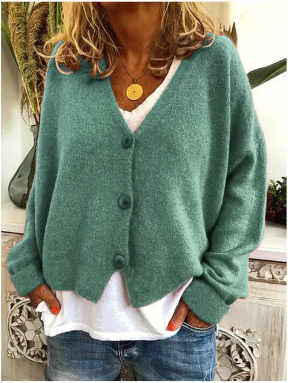 Women's cardigan with a relaxed fit and V-neck | M&B - 7 - Modern britwear