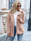 Women's Casual Jacket in Soft Fleece Look with Double Breasted Design - 1 - Rokvane