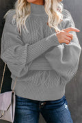 Cable Knit Pullover Women's Jumper with High Neck | R&V - 1 - Rokvane