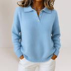 Pullover Damen mit Polo-Kragen und Knopfverschluss | A&B - 1 - Annoboutique