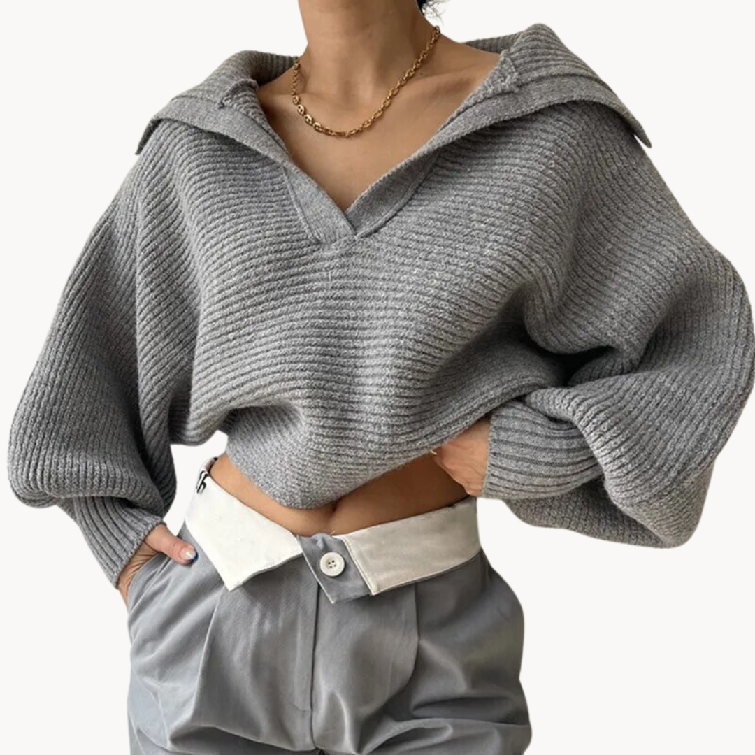 Pullover Damen im Oversized-Stil mit V-Ausschnitt und weiten Ärmeln | A&Z - 1 - Atelier-Zofia