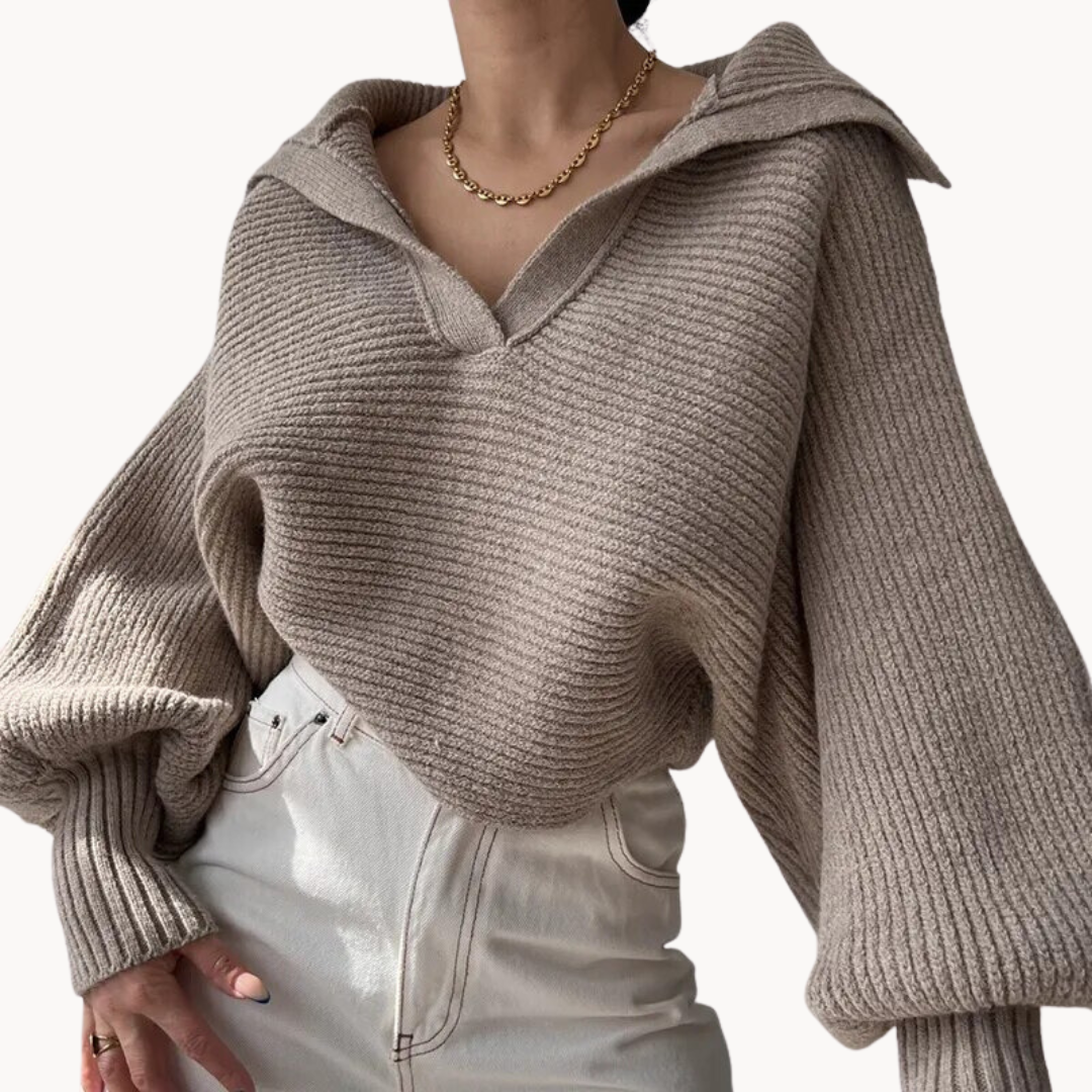 Pullover Damen im Oversized-Stil mit V-Ausschnitt und weiten Ärmeln | A&Z - 2 - Atelier-Zofia
