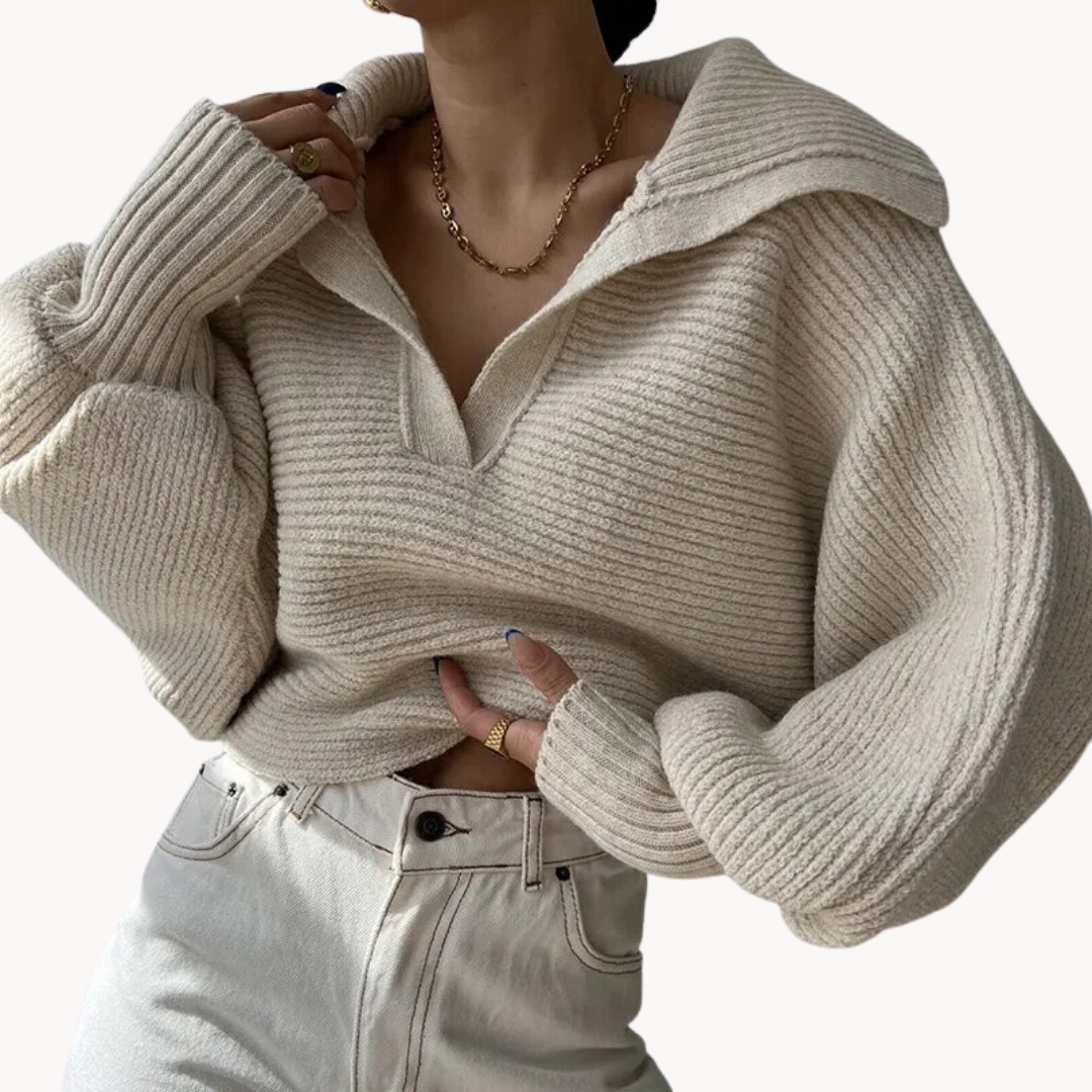 Pullover Damen im Oversized-Stil mit V-Ausschnitt und weiten Ärmeln | A&Z - 3 - Atelier-Zofia