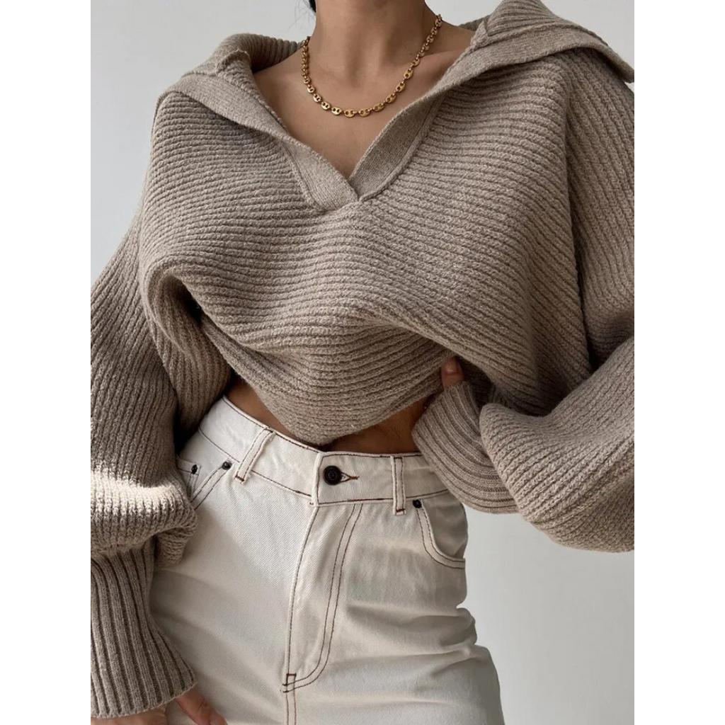 Pullover Damen im Oversized-Stil mit V-Ausschnitt und weiten Ärmeln | A&Z - 4 - Atelier-Zofia