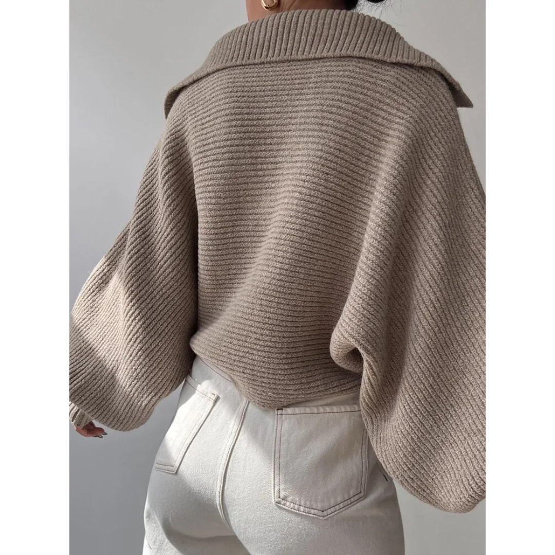 Pullover Damen im Oversized-Stil mit V-Ausschnitt und weiten Ärmeln | A&Z - 5 - Atelier-Zofia