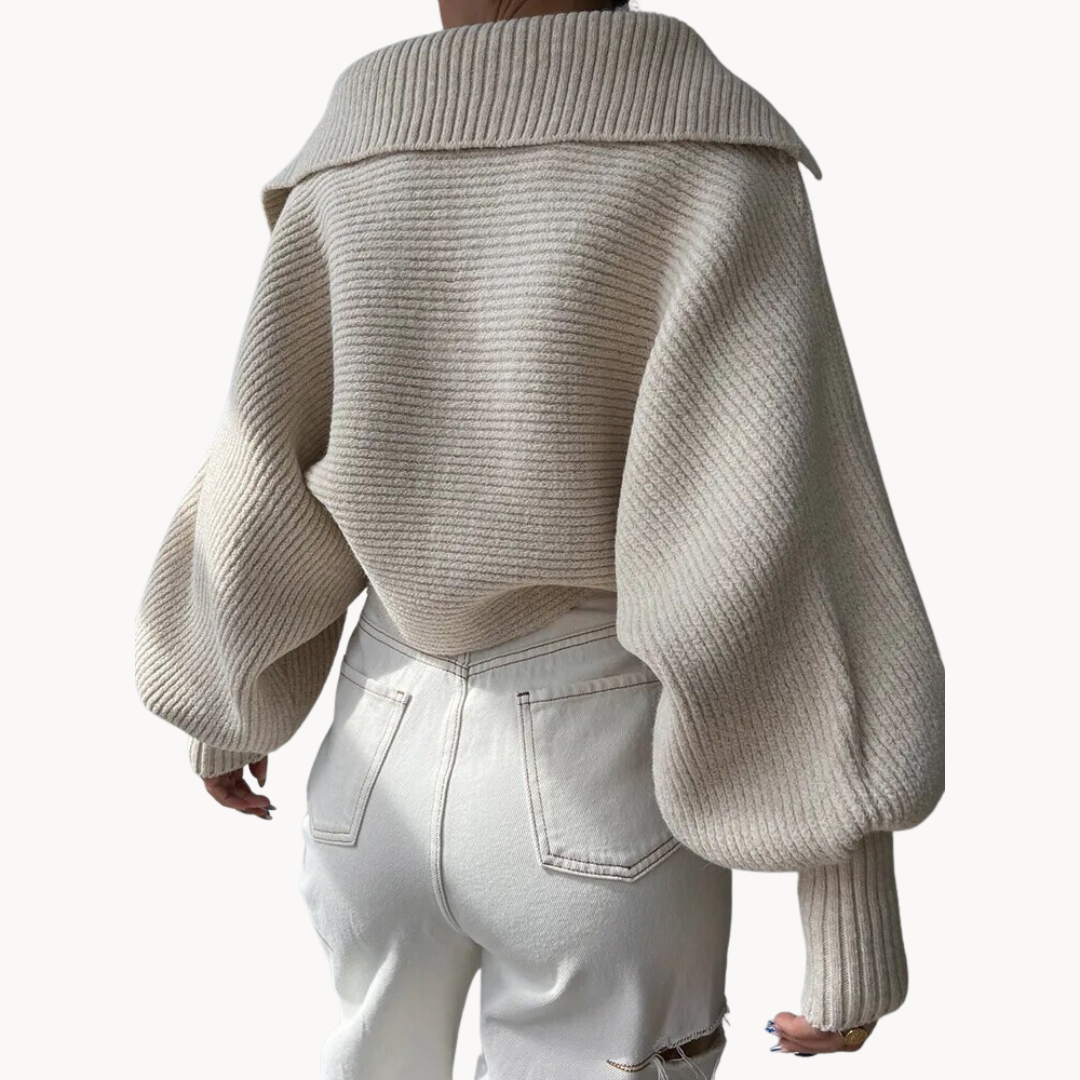 Pullover Damen im Oversized-Stil mit V-Ausschnitt und weiten Ärmeln | A&Z - 6 - Atelier-Zofia