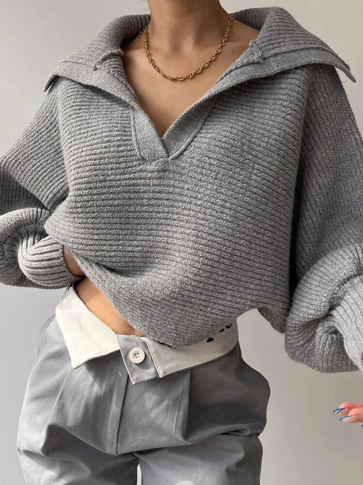 Pullover Damen mit V-Ausschnitt und lässigem Oversized-Schnitt | A&B - 7 - Annoboutique