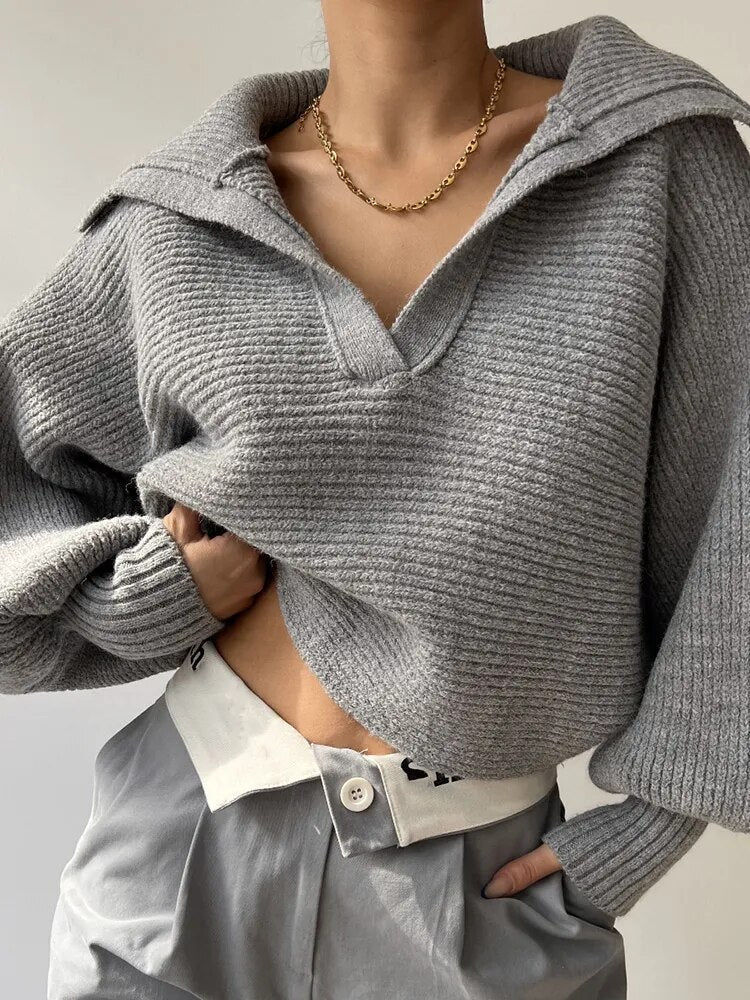 Pullover Damen mit V-Ausschnitt und lässigem Oversized-Schnitt | A&B - 8 - Annoboutique