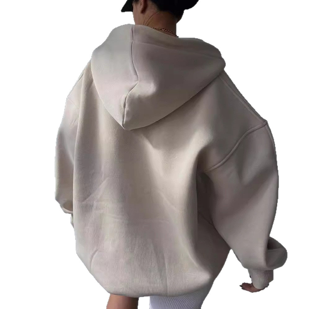 Hoodie Damen grau oversized mit Kragen und langen Ärmeln - 1 - Atelier-Zofia