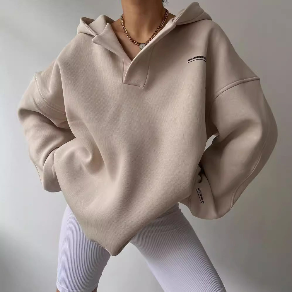 Hoodie Damen grau oversized mit Kragen und langen Ärmeln - 5 - Atelier-Zofia
