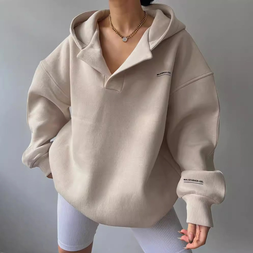 Hoodie Damen grau oversized mit Kragen und langen Ärmeln - 7 - Atelier-Zofia