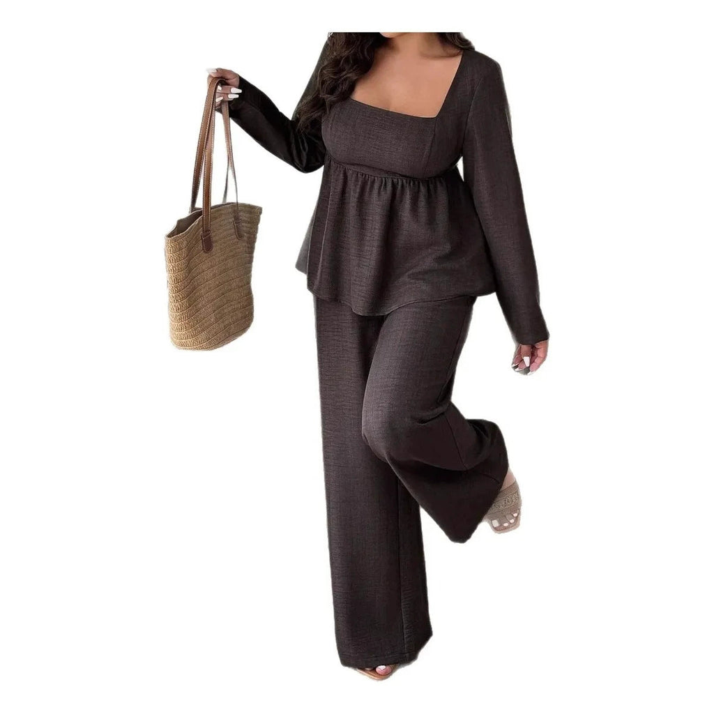 Outfit Damen braun weit geschnitten mit quadratischem Ausschnitt - 1 - Atelier-Zofia