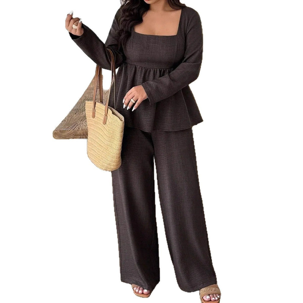 Outfit Damen braun weit geschnitten mit quadratischem Ausschnitt - 3 - Atelier-Zofia