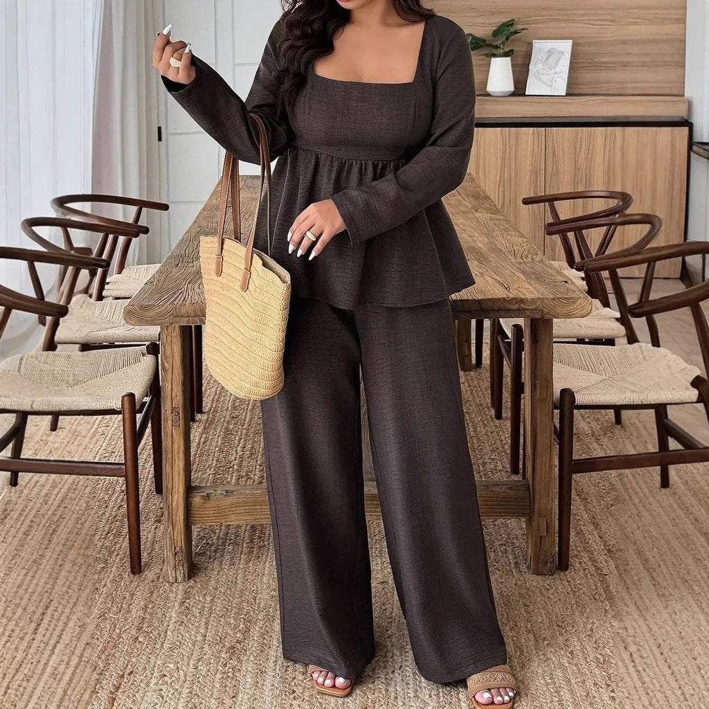 Outfit Damen braun weit geschnitten mit quadratischem Ausschnitt - 7 - Atelier-Zofia