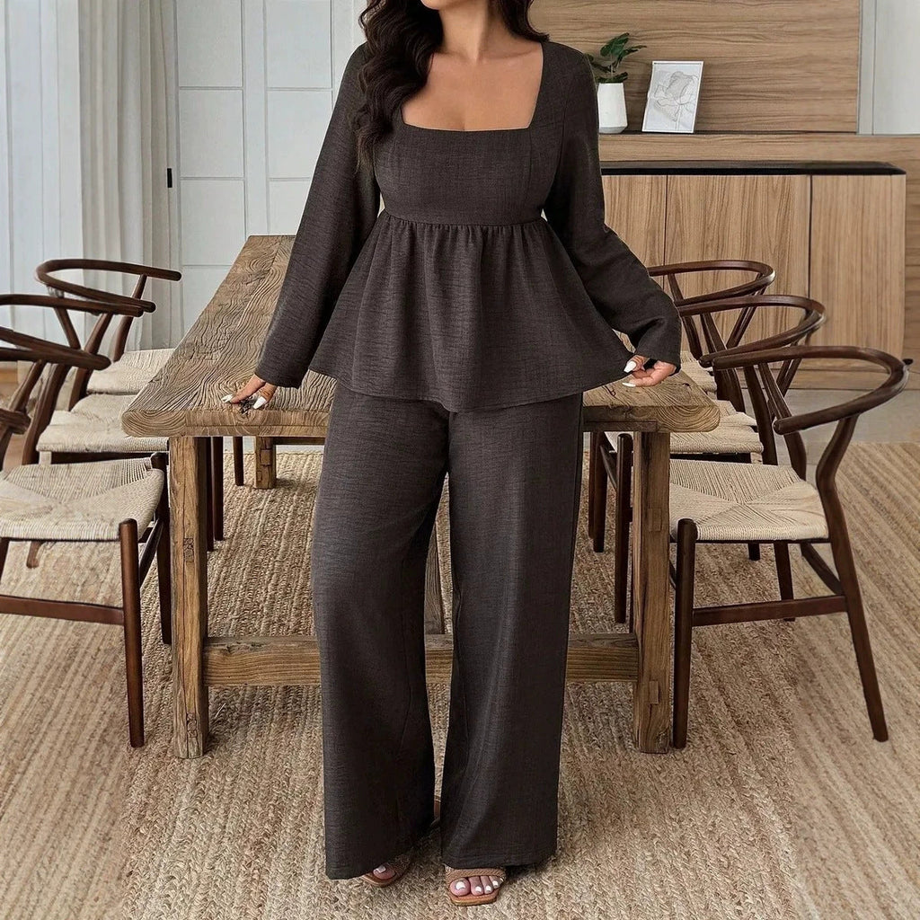Outfit Damen braun weit geschnitten mit quadratischem Ausschnitt - 8 - Atelier-Zofia