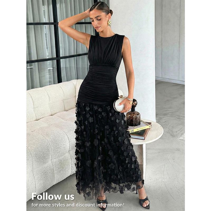 Maxikleid Damen schwarz figurbetont mit floralem Rock - 4 - Atelier-Zofia