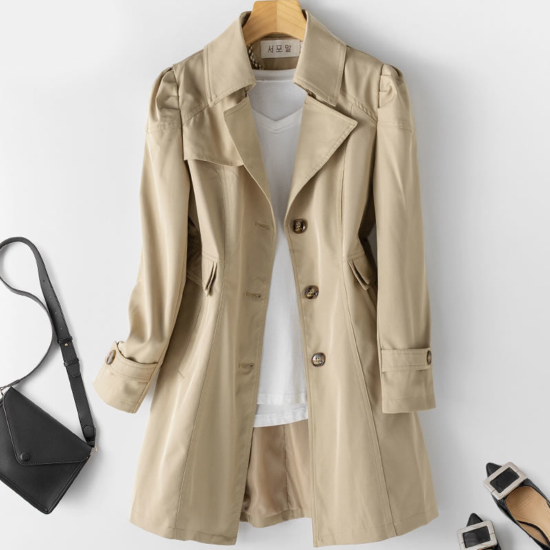 Trench Coat Damen beige tailliert mit Revers - 1 - Atelier-Zofia