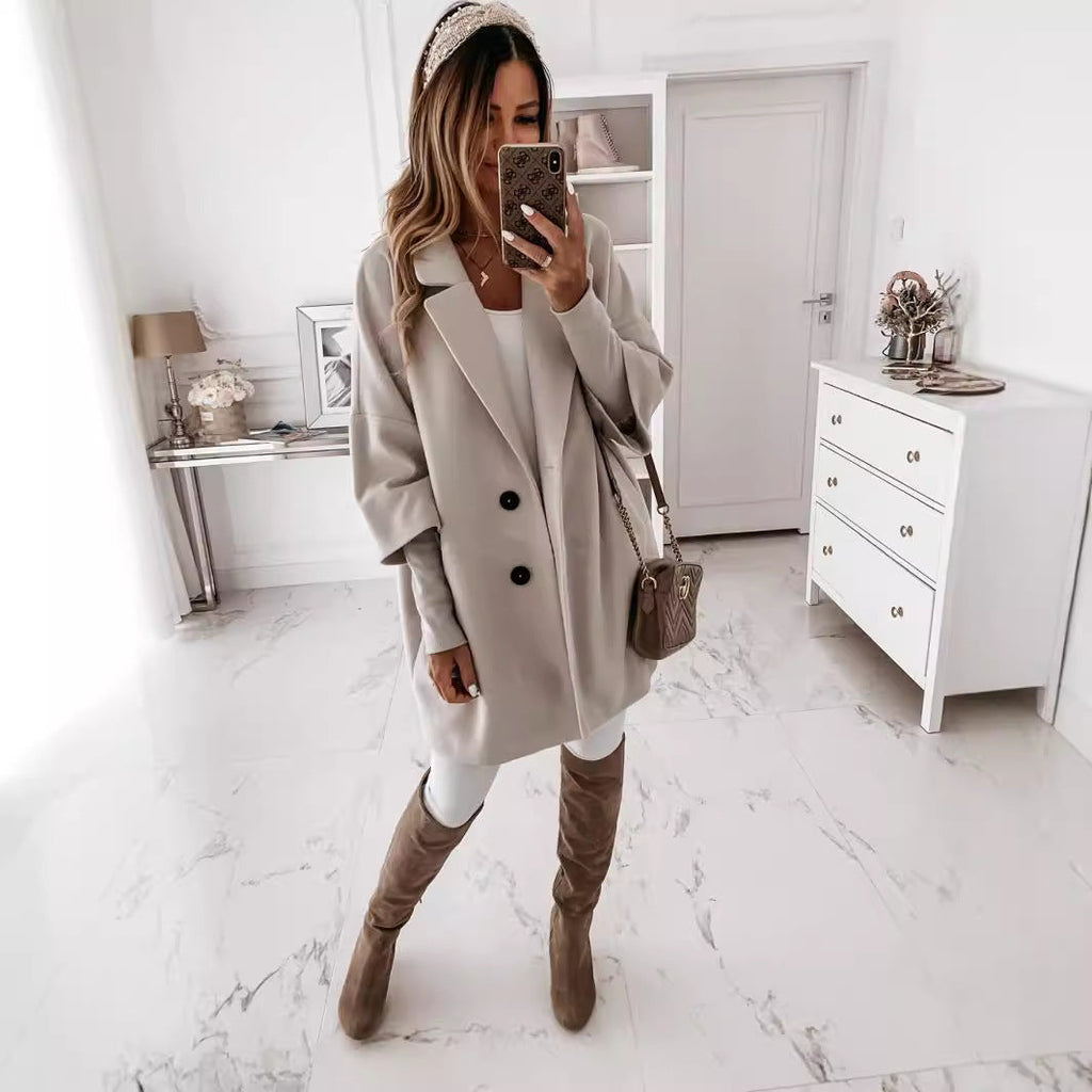 Jacke Damen beige oversized mit Reverskragen und Knopfleiste - 2 - Atelier-Zofia