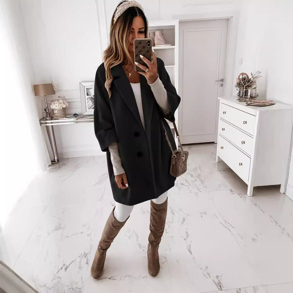 Jacke Damen beige oversized mit Reverskragen und Knopfleiste - 9 - Atelier-Zofia