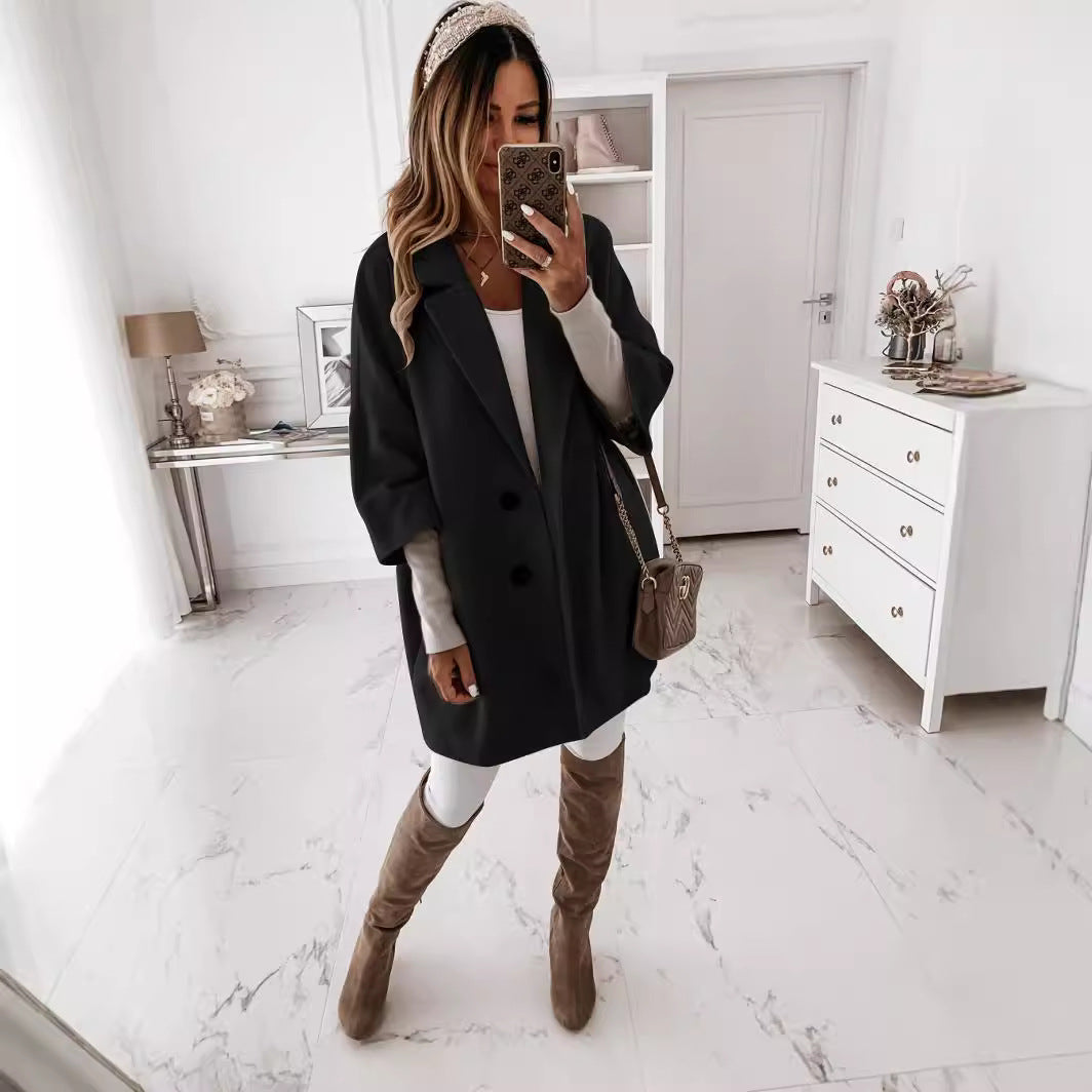 Jacke Damen beige oversized mit Reverskragen und Knopfleiste - 9 - Atelier-Zofia