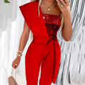 Jumpsuit Damen schwarz figurbetont mit Glitzer und asymmetrischem Design - 4 - Atelier-Zofia