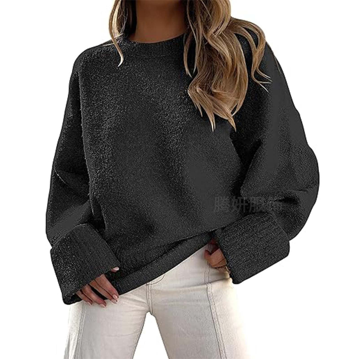 Pullover Damen schwarz lässig mit weitem Schnitt - 1 - Atelier-Zofia