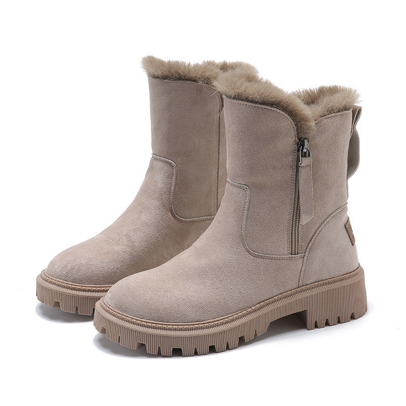 Stiefel Damen beige mit flauschigem Innenfutter und Reißverschluss - 3 - Atelier-Zofia