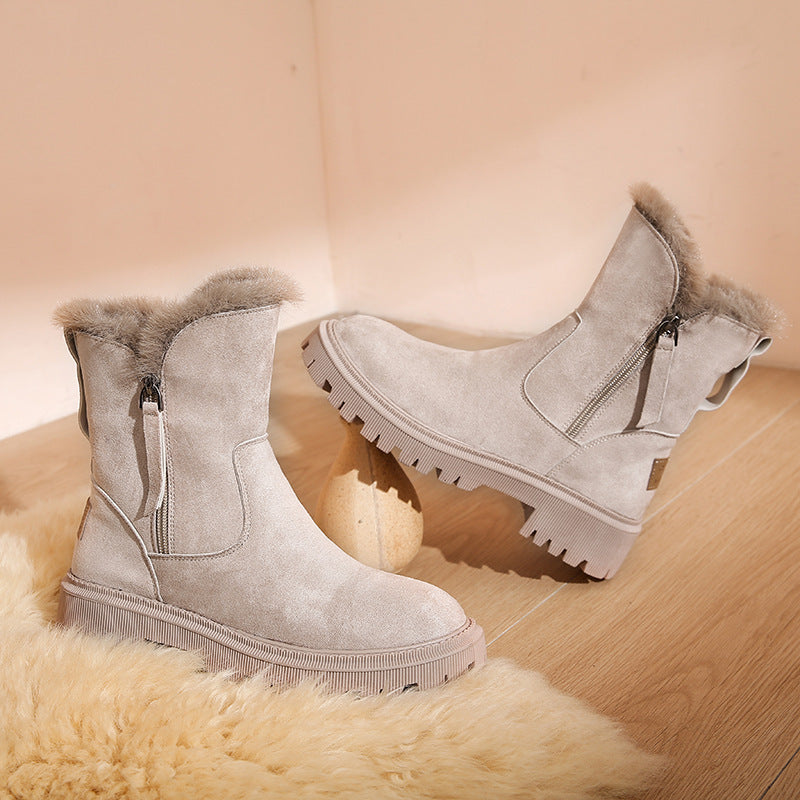Stiefel Damen beige mit flauschigem Innenfutter und Reißverschluss - 4 - Atelier-Zofia